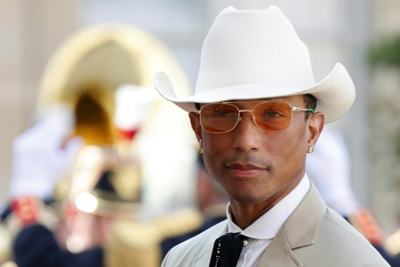 Le chanteur et designer américain Pharrell Williams à l'Elysée à Paris, le 8 juin 2024 © Ludovic MARIN