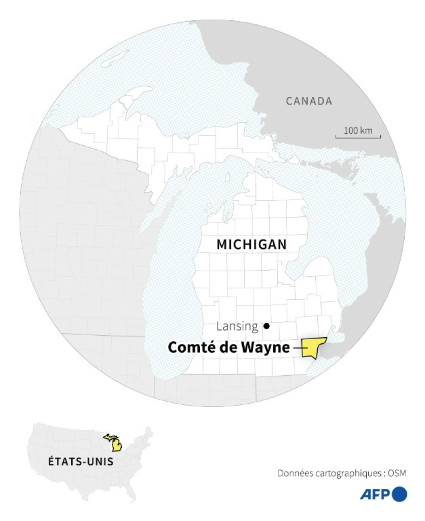 Carte localisant le comté de Wayne dans l'Etat américain du Michigan © Corin FAIFE