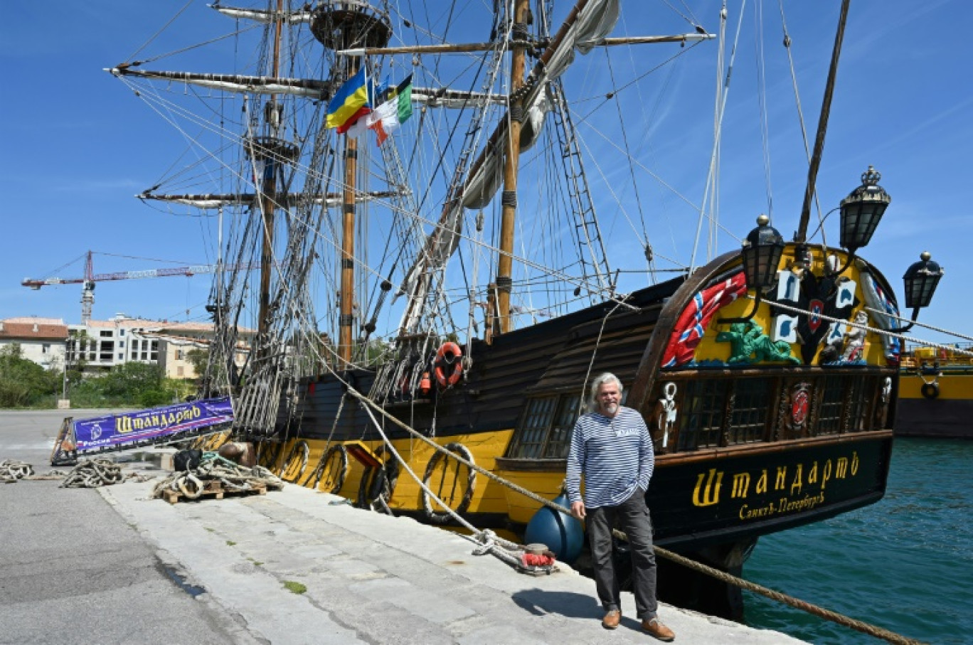 Le voilier russe Shtandart à Port-de-Bouc, dans le sud de la France, le 27 avril 2022 © Pascal GUYOT