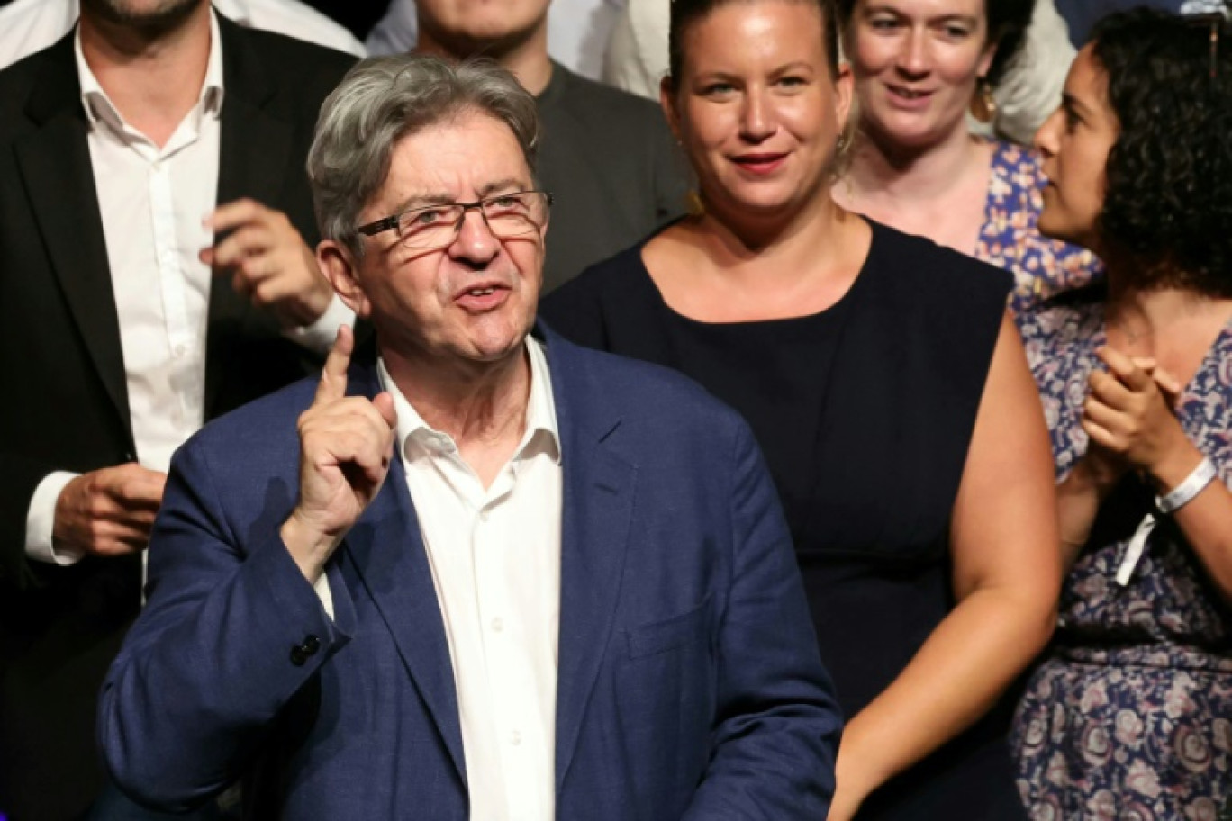 Le leader de La France insoumise Jean-Luc Mélenchon le 23 août 2024 aux universités d'été de LFI à Châteauneuf-sur-Isère, dans la Drôme © Emmanuel DUNAND