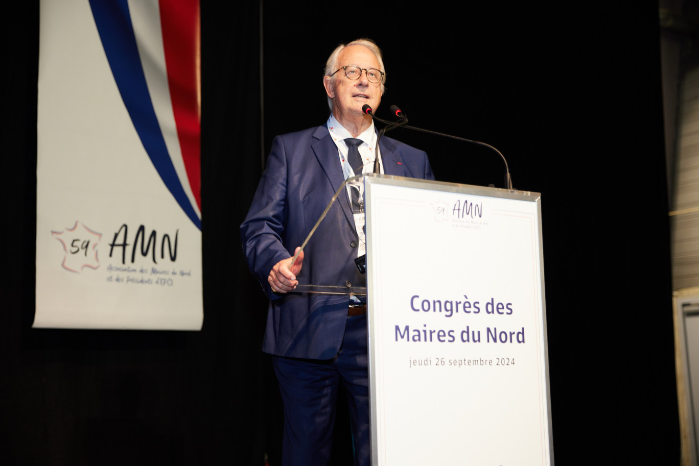 Le président de l'AMN et maire de Marcq-en-Barœul Bernard Gérard, lord du 68e Congrès, le 26 septembre 2024. © Lena Heleta.