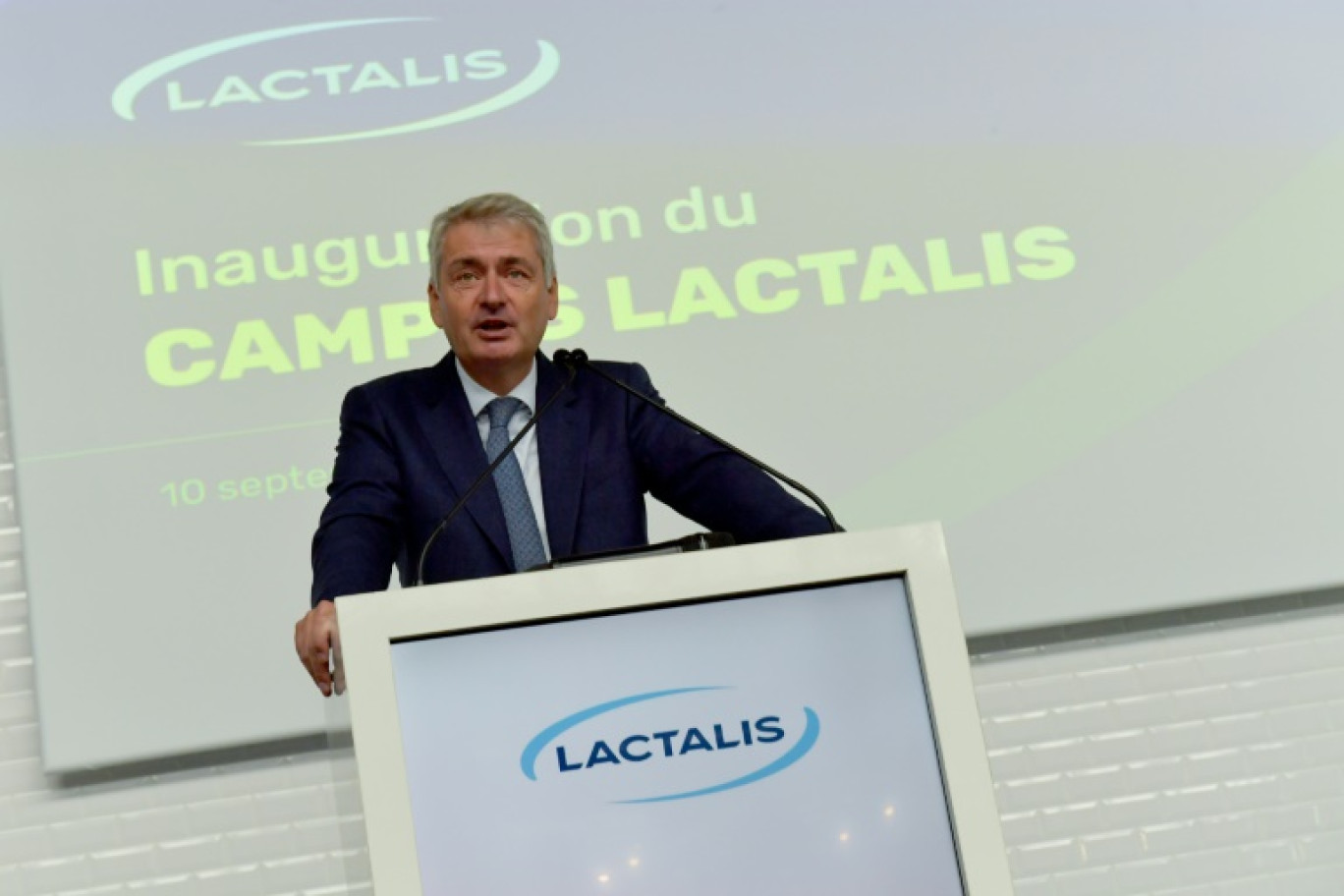 Emmanuel Besnier, président de Lactalis, lors de l'inauguration du campus du groupe à Laval, en Mayenne, le 10 septembre 2024 © JEAN-FRANCOIS MONIER