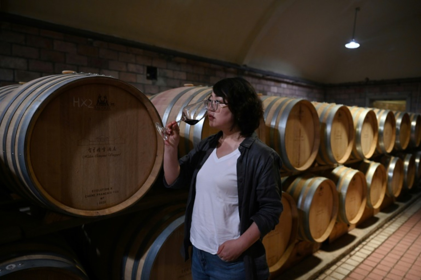 Dans le monde, "il y a de plus en plus de vigneronnes excellentes", se réjouit Zhang Jing en faisant visiter à l'AFP la cave de son domaine, Helan Qingxue, dans la région du Ningxia, dans le nord de la Chine © GREG BAKER