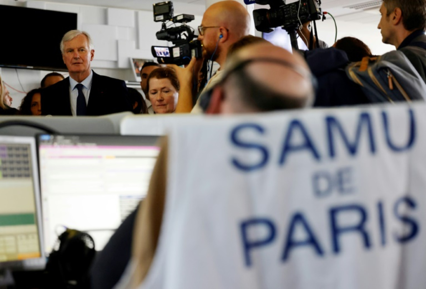 Le Premier ministre Michel Barnier au siège du SAMU de Paris, à l'hôpital Necker, le 8 septembre 2024 © Ludovic MARIN