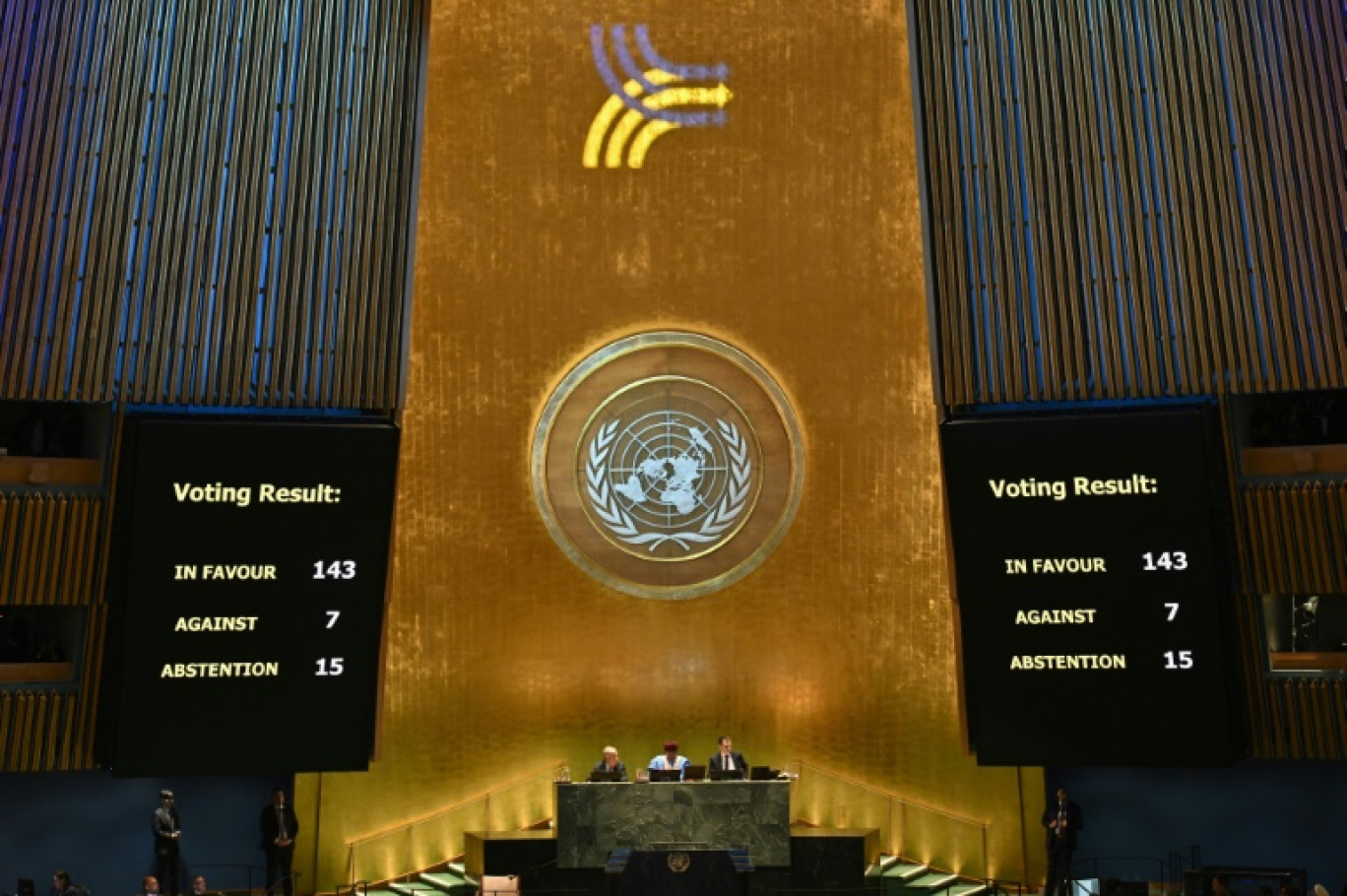 Des participants au "Sommet de l'avenir" en marge de l'Assemblée générale de l'ONU, le 22 septembre 2024 à New York © ANGELA WEISS