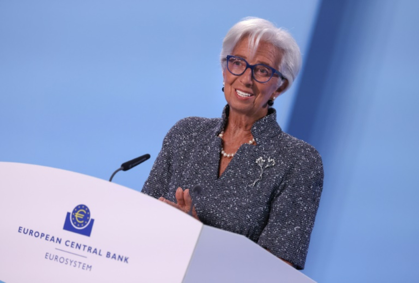 La présidente de la BCE Christine Lagarde, lors d'une conférence après une réunion de l'institution, le 12 septembre à Francfort © Daniel ROLAND