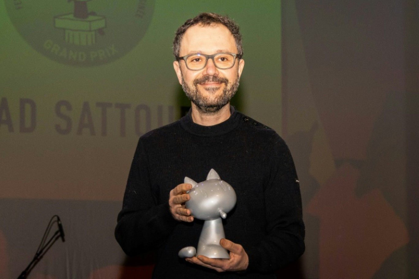 Riad Sattouf après avoir reçu le Grand Prix pour l'ensemble de son œuvre lors du 50e Festival international de la bande dessinée d'Angoulême, le 25 janvier 2023 © YOHAN BONNET