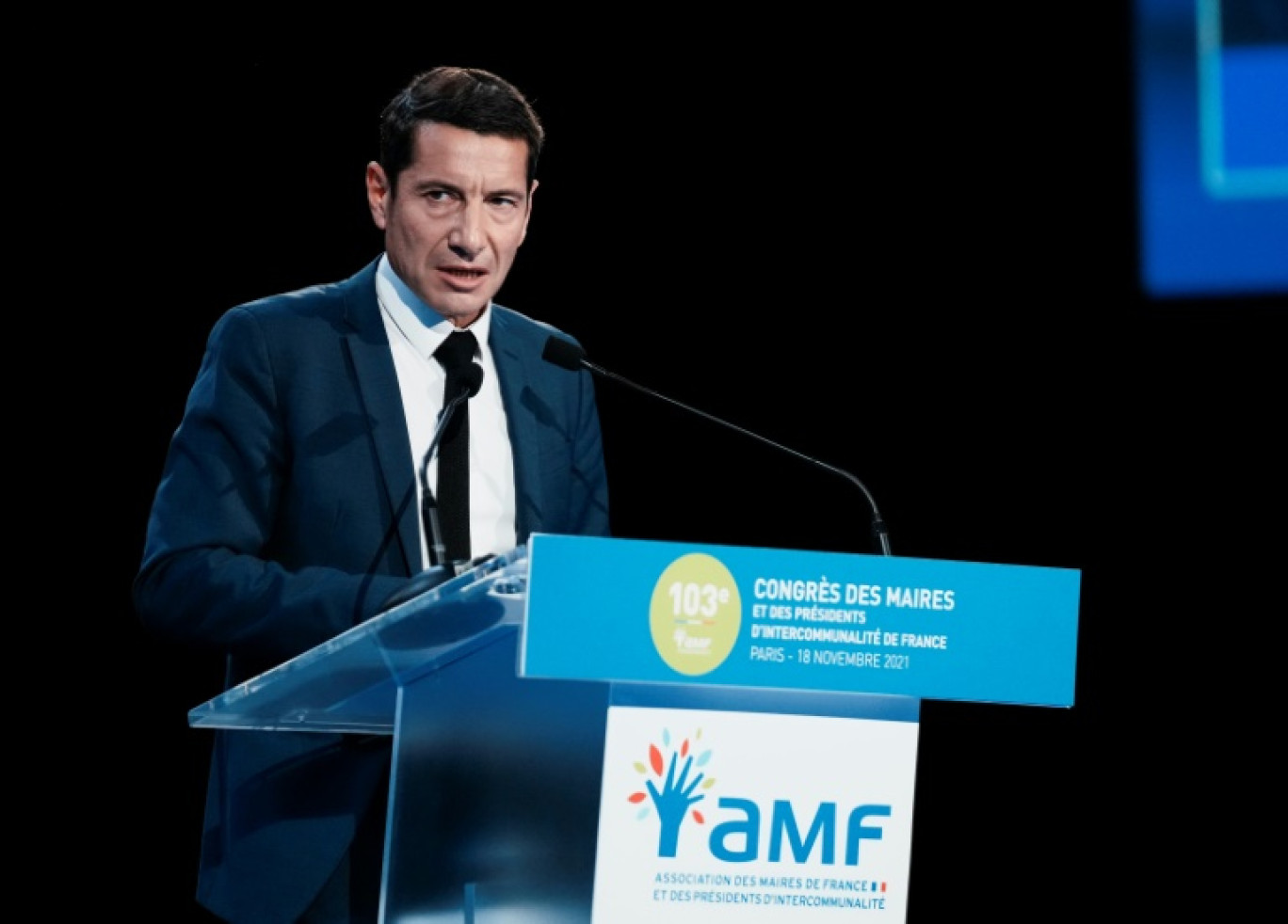 Le président de l'Association des maires de France (AMF) David Lisnard, au congrès de cette dernière, le 18 novembre 2021 à Paris © Thibault Camus