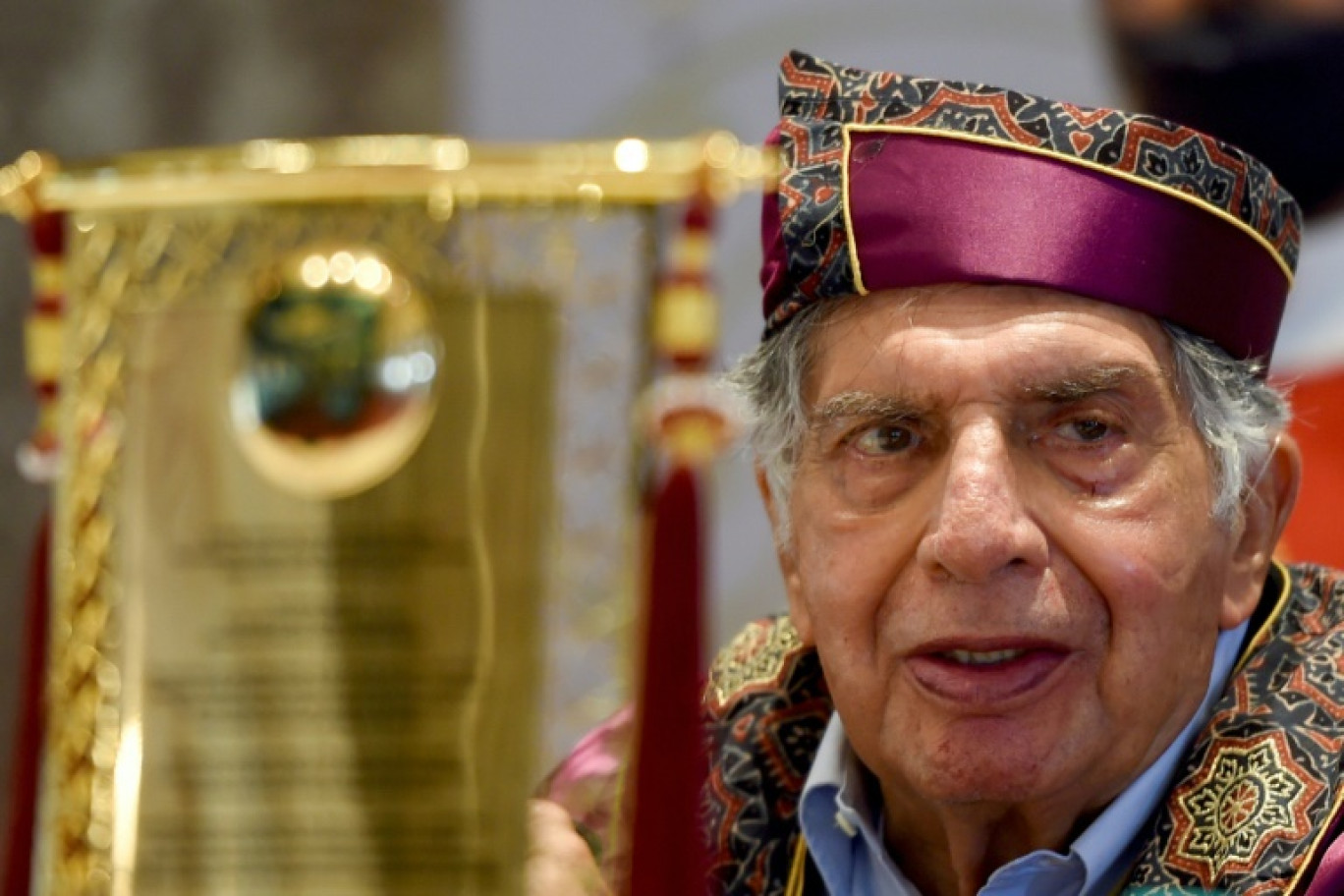 L'industriel indien Ratan Tata s'exprime après avoir reçu le titre honorifique de docteur en littérature de l'université HSNC, à Bombay, le 11 juin 2022 © Punit PARANJPE