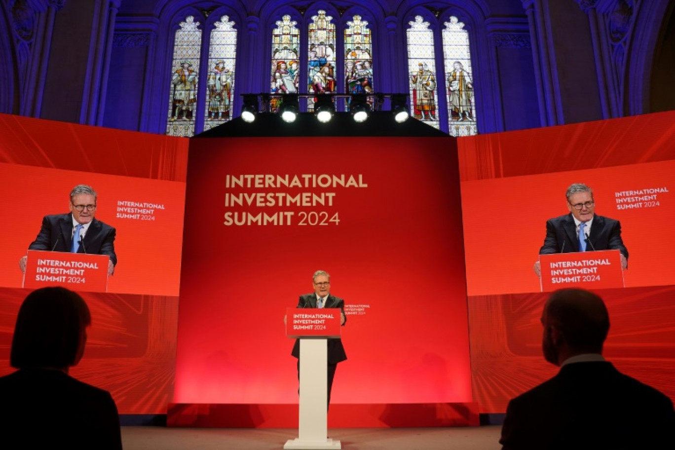 Le Premier ministre britannique, Keir Starmer, lors du discours d'ouverture d'un sommet international réunissant des dizaines de PDG, à Londres le 14 octobre 2024 © Jonathan Brady