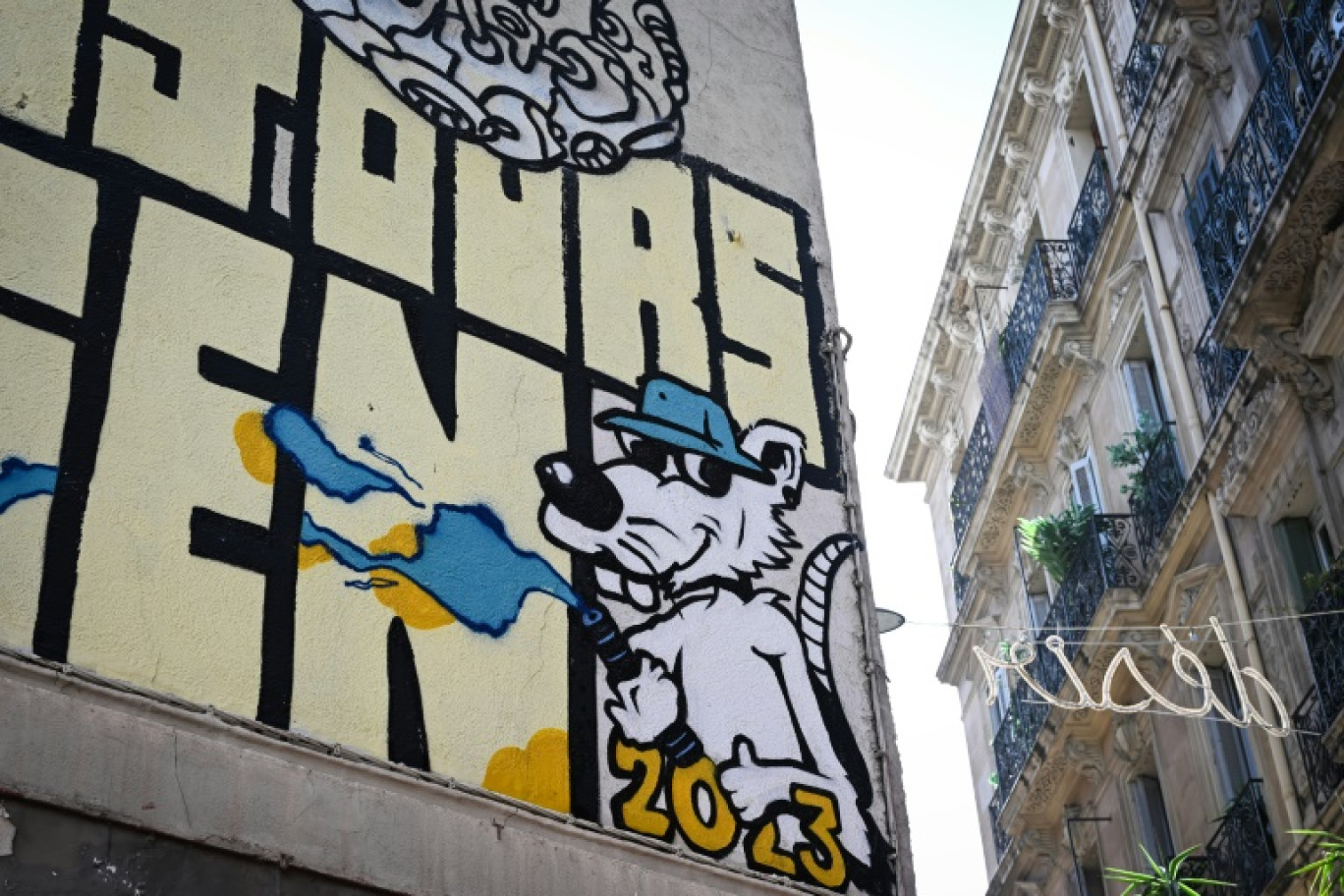 Le grafitti d'un rat sur un mur à Marseille, le 17 octobre 2024 © MIGUEL MEDINA