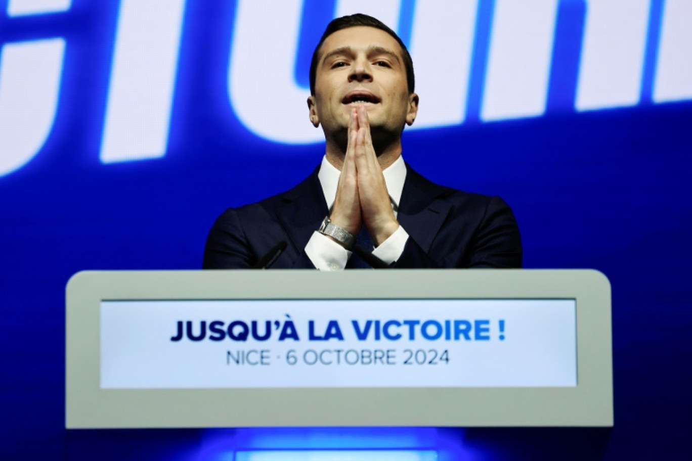 Le président du RN Jordan Bardella lors d'un meeting à Nice le 6 octobre 2024 © Valery HACHE