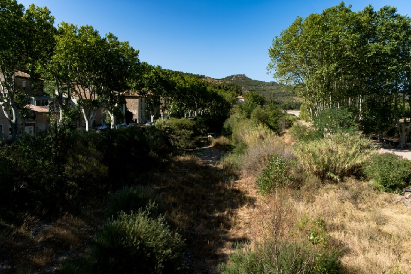 Le lit asséché de la Berre dans la commune de Durban-Corbières, dans le sud-ouest de la France, le 22 août 2024. © Matthieu RONDEL