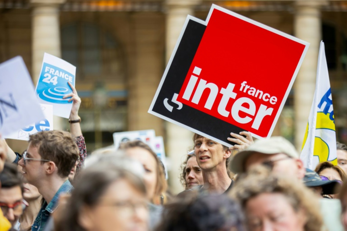 Manifestation à l'appel des syndicats de Radio France, France Télévisions, de l'Ina et de France Medias Monde contre le projet de réforme de l'audiovisuel public, le 23 mai 2024 à Paris © Antonin UTZ