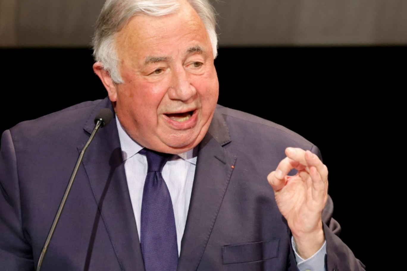 Le président du Sénat Gérard Larcher à Paris, lors d'une réunion contre l'antisémitisme au Théâtre Antoine, le 3 juin 2024 © GEOFFROY VAN DER HASSELT