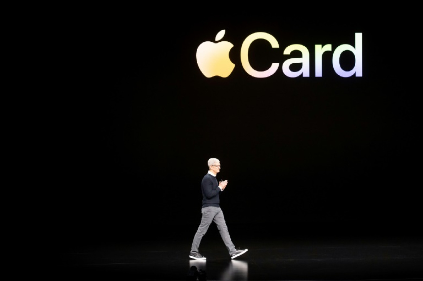 Le PDG d'Apple Tim Cook lors de la présentation de l'Apple Card, le 25 mars 2019, à Cupertino en Californie © NOAH BERGER