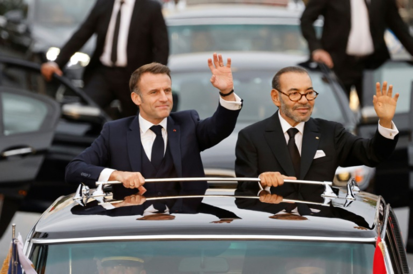 Le roi Mohammed VI (à droite) du Maroc et le président français Emmanuel Macron à Rabat, la capitale, le 28 octobre 2024 © Ludovic MARIN