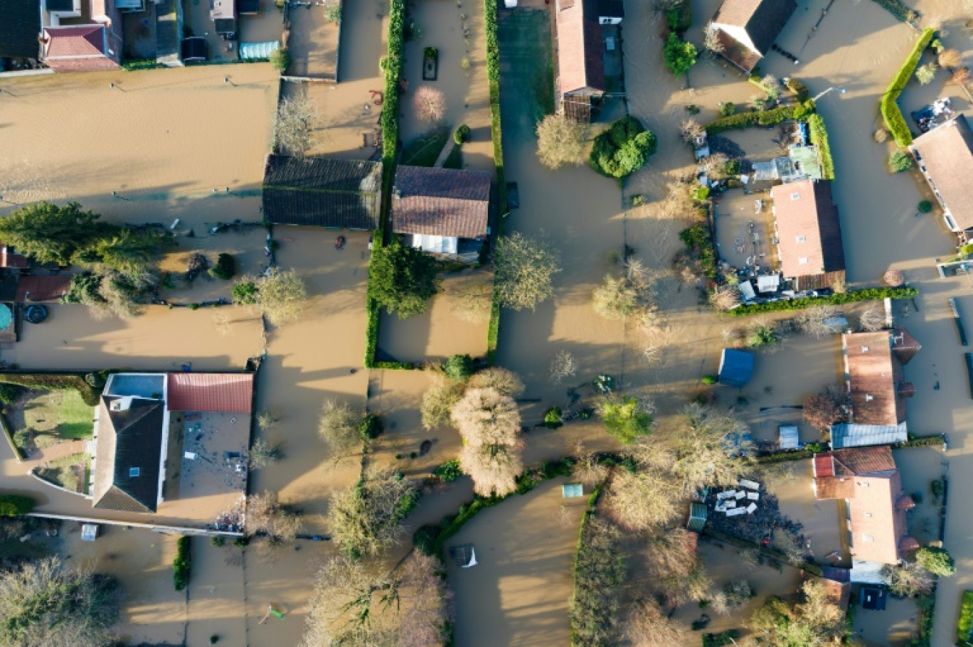 Vue aérienne des inondations à Blendecques, dans le Pas-de-Calais, le 4 janvier 2024 © Charles Caby