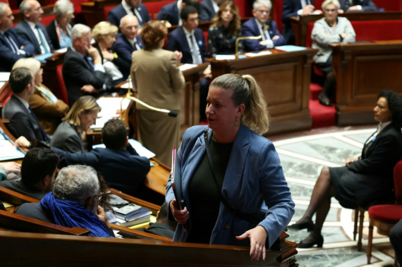 La députée La France insoumise (LFI) Mathilde Panot à la séance de questions au gouvernement à l'Assemblée nationale à Paris, le 6 novembre 2024 © Alain JOCARD