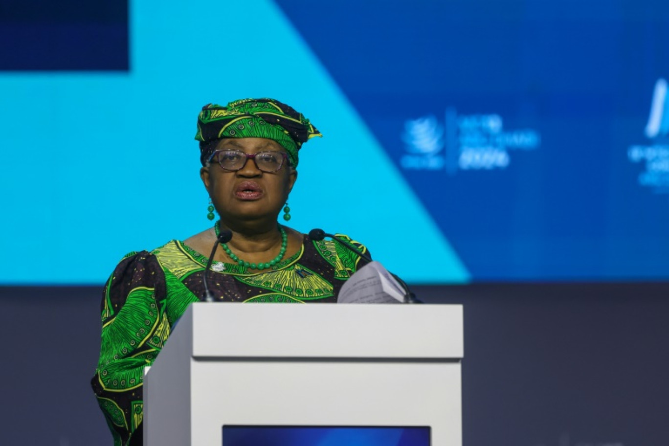 La directrice générale de l'Organisation mondiale du commerce (OMC), Ngozi Okonjo-Iweala, s'adresse à la 13e conférence ministérielle de l'OMC à Abu Dhabi, le 26 février 2024 © Giuseppe CACACE