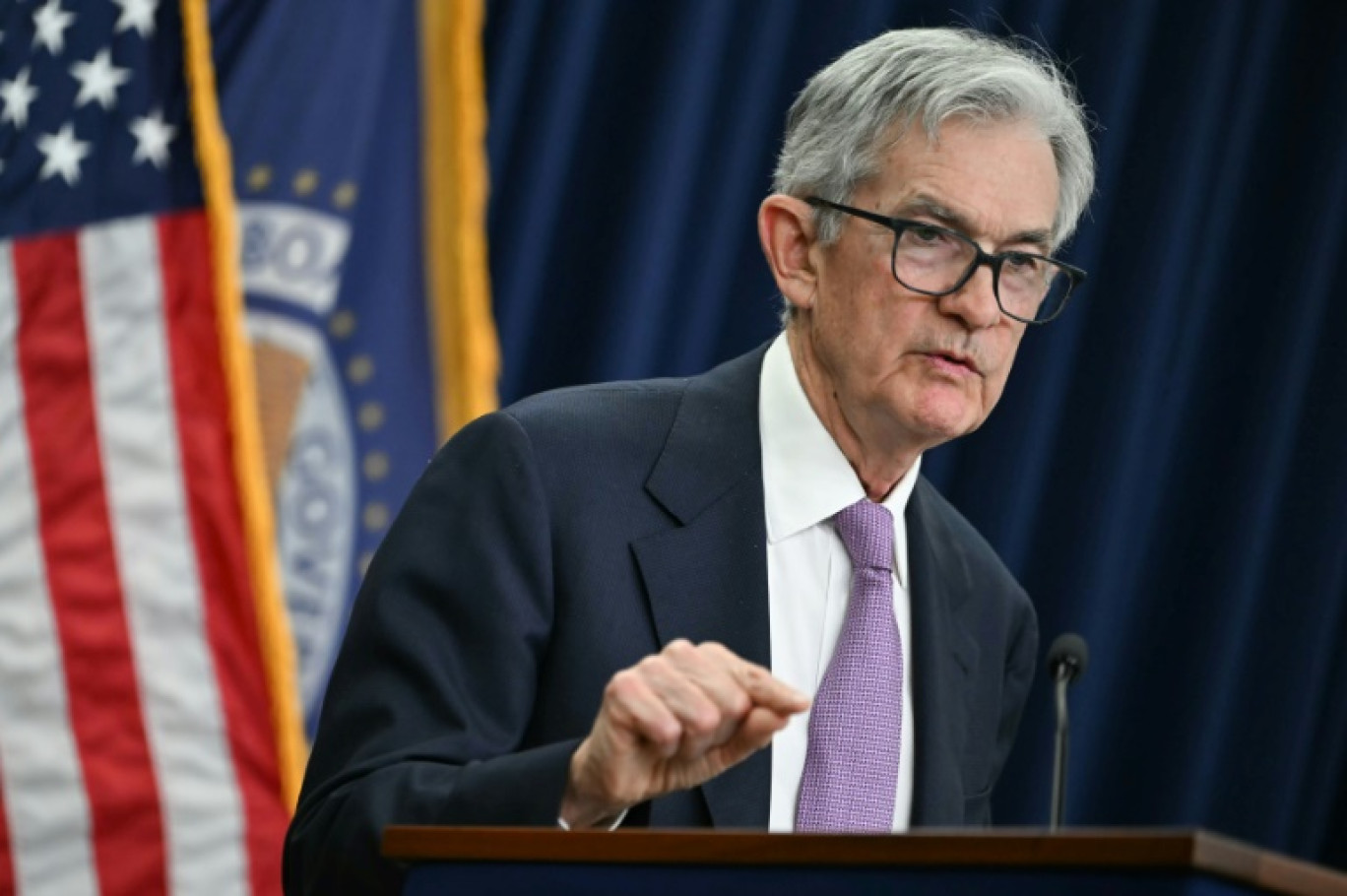 Jerome Powell lors d'une conférence de presse à Washington, le 7 novembre 2024 © ANDREW CABALLERO-REYNOLDS