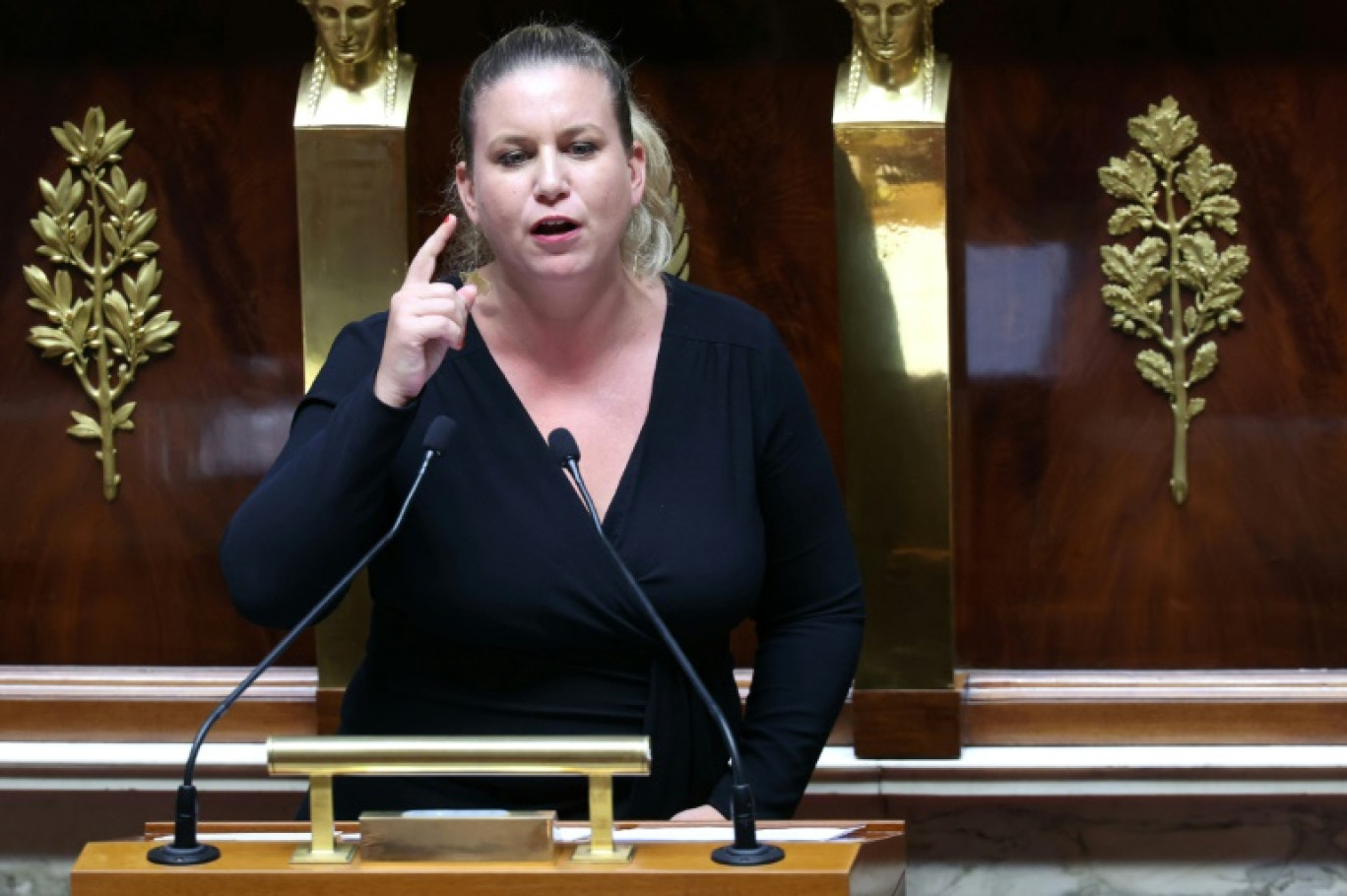 La présidente du groupe LFI à l'Assemblée Mathilde Panot le 1er octobre 2024 à l'Assemblée nationale à Paris © ALAIN JOCARD