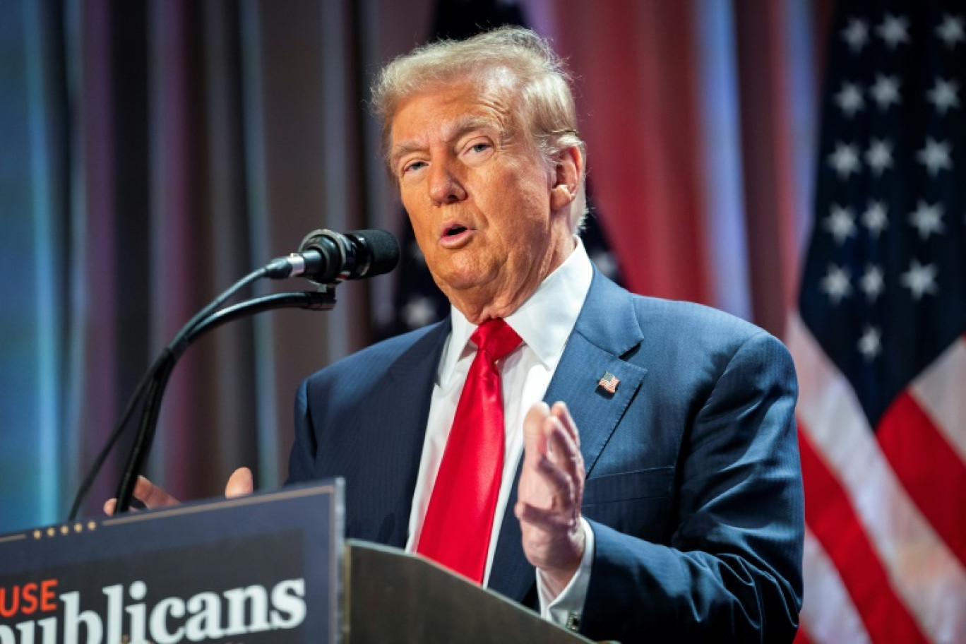 Donald Trump s'exprime auprès d'élus républicains au Congrès dans un hôtel de Washington, le 13 novembre 2024 © Allison ROBBERT