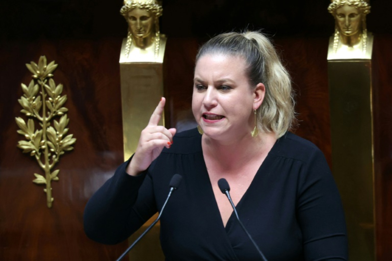 La présidente du groupe LFI à l'Assemblée Mathilde Panot le 1er octobre 2024 à l'Assemblée nationale à Paris © ALAIN JOCARD