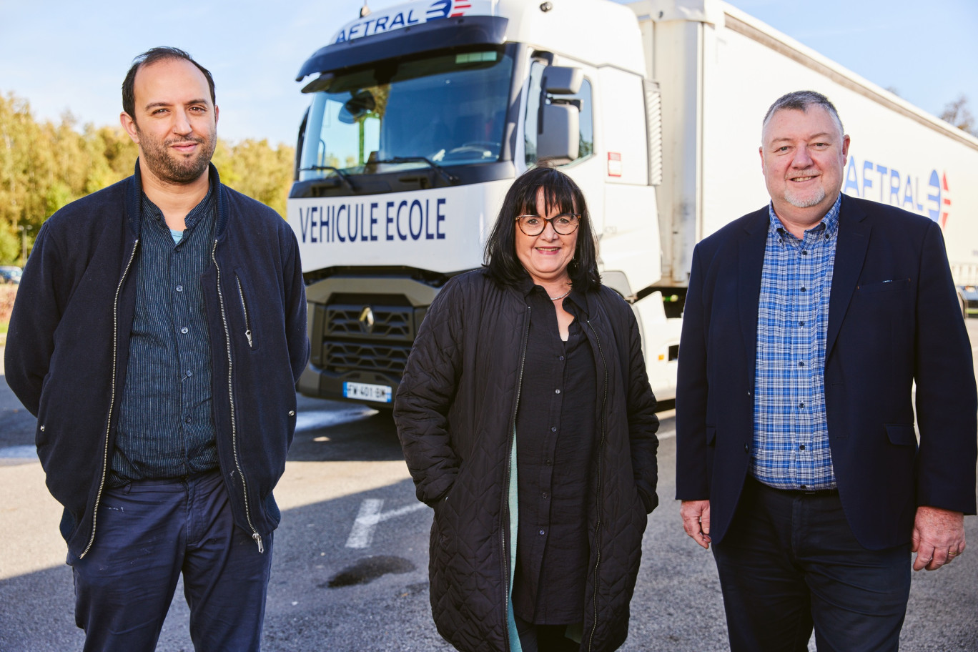 Saou Gadfha, délégué régional de l'AFT Hauts-de-France, Isabelle Samain, correspondante régionale transport et logistique à la direction régionale de France Travail, et Pascal Vandalle, délégué régional TLF Hauts-de-France et Normandie. ©Léna Heleta  