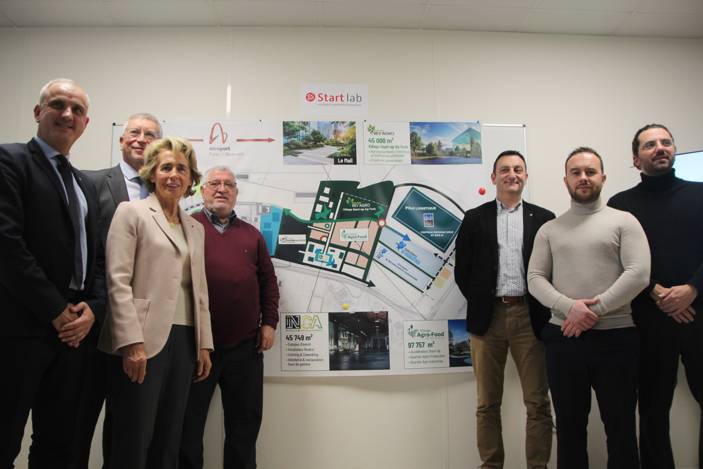 De g. à dr. Eric Barbaras (Beauvaisis), Eric Guérin (SE60), Caroline Cayeux (Beauvaisis), Ali Siab (SCI Alrik), Philippe Forey (Véolia), Yannis Bleuze (SMP Métallier) et Jérémy Da Costa (Arhyze). (© Aletheia Press / B. Delabre)