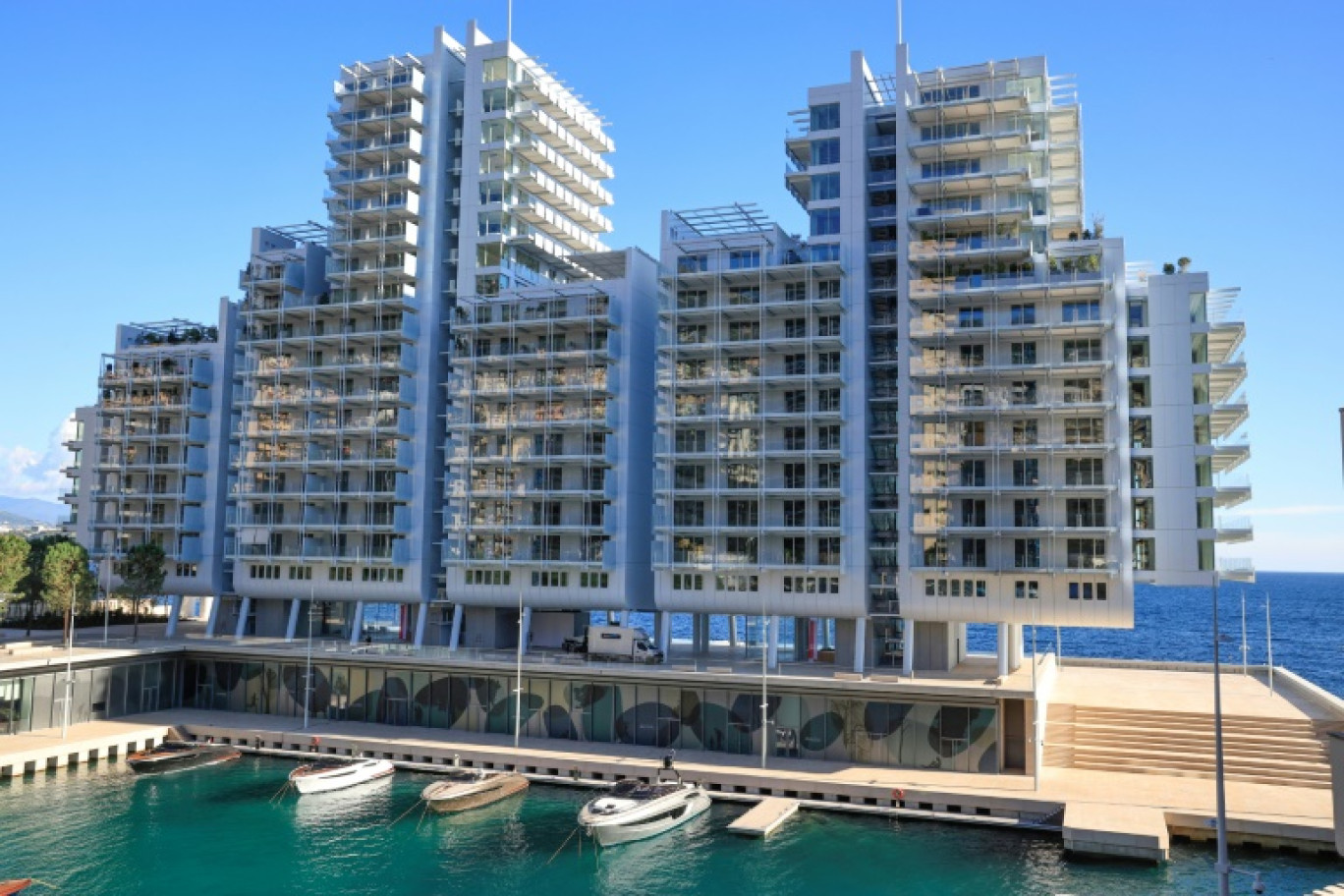 Cette photographie montre un chantier du nouveau quartier « Mareterra » lors de son inauguration à Monaco, le 4 décembre 2024 © Valery HACHE