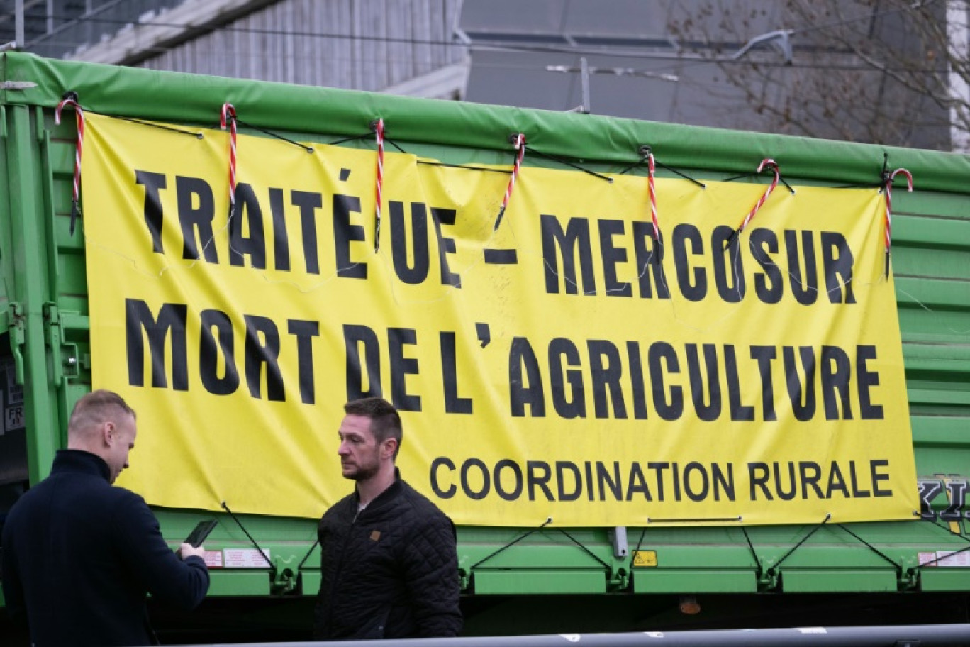 Des agriculteurs, manifestants de la Coordination rurale, devant le Parlement européen de Strasbourg le 19 décembre (ARCHIVES) © SEBASTIEN BOZON