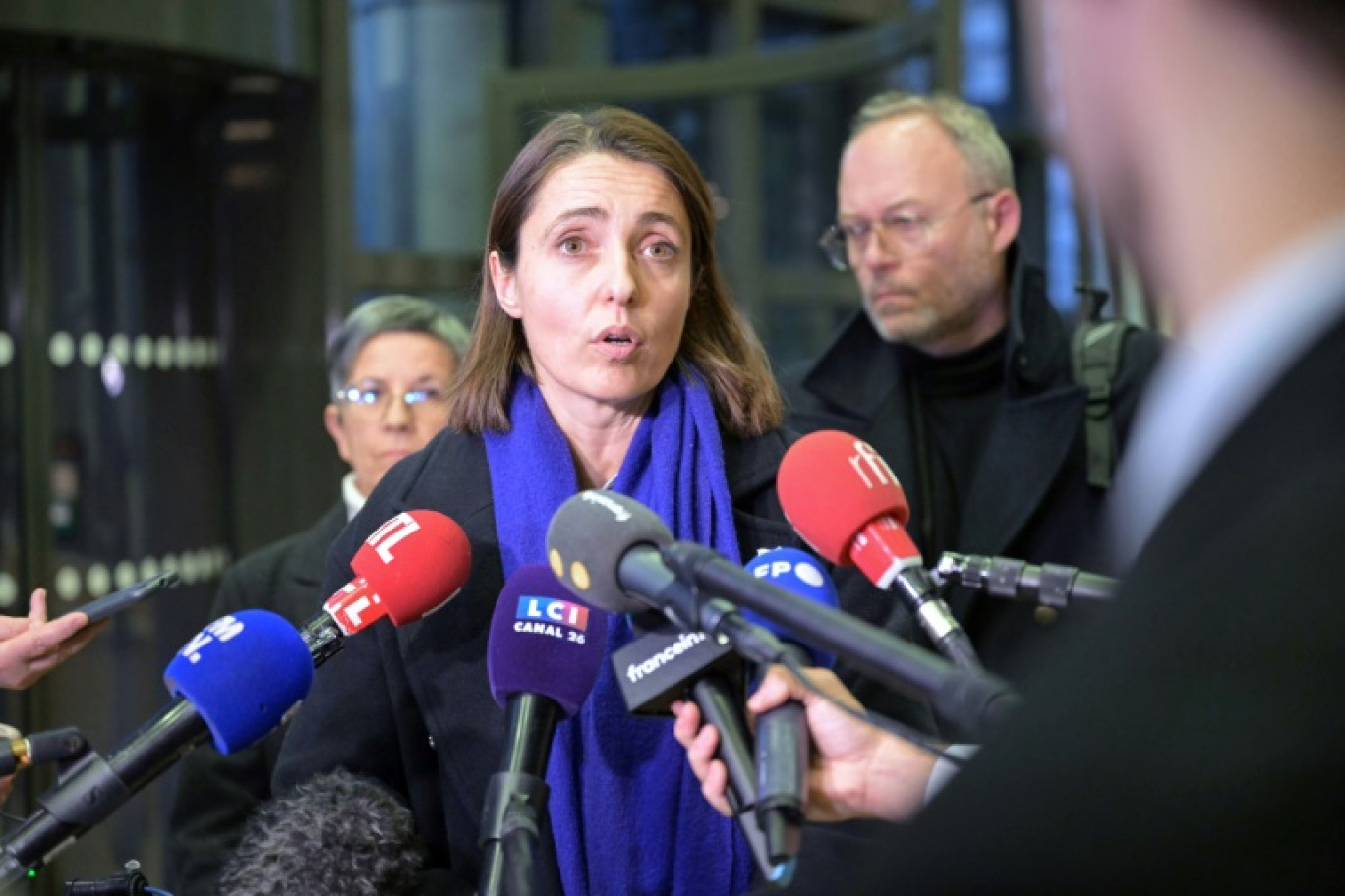 Sophie Binet, secrétaire générale de la CGT, donne un point de presse à l'issue d'une réunion avec le ministre de l'Économie, des Finances et de la Souveraineté industrielle et numérique au ministère de l'Économie et des Finances à Paris, le 10 janvier 2025 © Bertrand GUAY