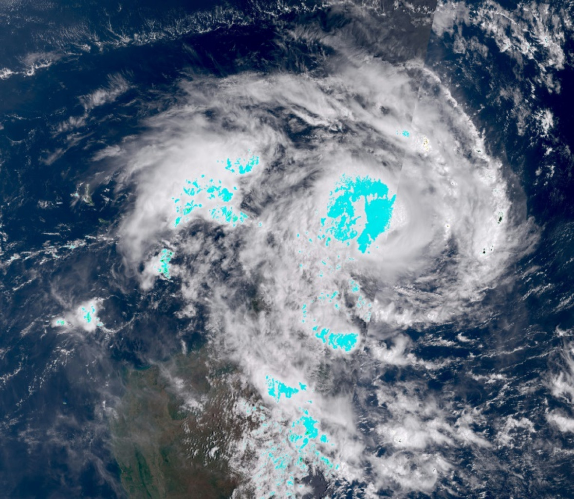 Cette image provenant du satellite Copernicus Sentinel-3, montre le cyclone Dikeledi s'approchant de Mayotte, à l'ouest de Madagascar, le 11 janvier 2025 © -