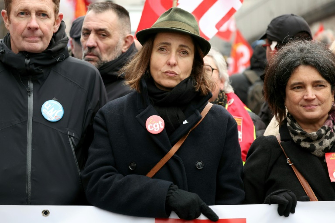 La secrétaire générale de la CGT Sophie Binet lors d'une manifestation des fonctionnaires à Paris, le 5 décembre 2024 © ALAIN JOCARD