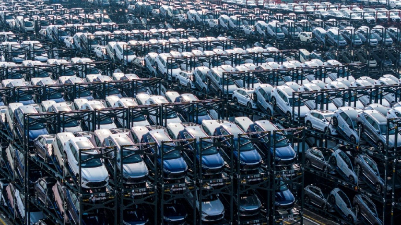 Des voitures électrique BYD au port de Taicang à Suzhou, dans la province du Jiangsu, le 8 févier 2024 en Chine © STR