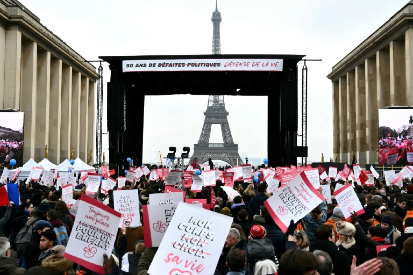 Des opposants à l'avortement manifestent dans le cadre de la "marche pour la vie", le 19 janvier 2025 à Paris © Martin LELIEVRE