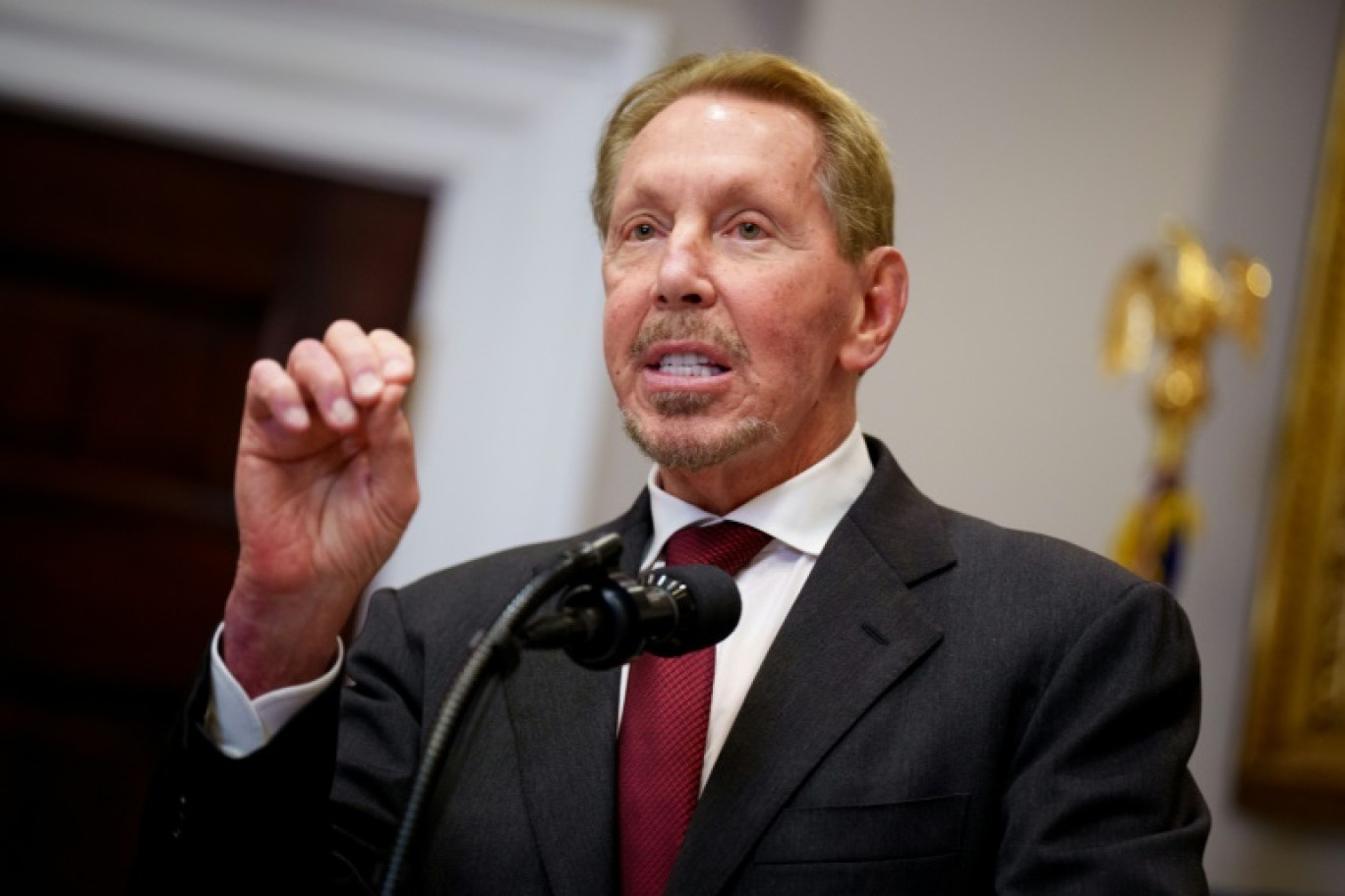 Larry Ellison, cofondateur du groupe  Oracle, à la Maison Blanche, le 21 janvier 2025 à Washington © Andrew Harnik