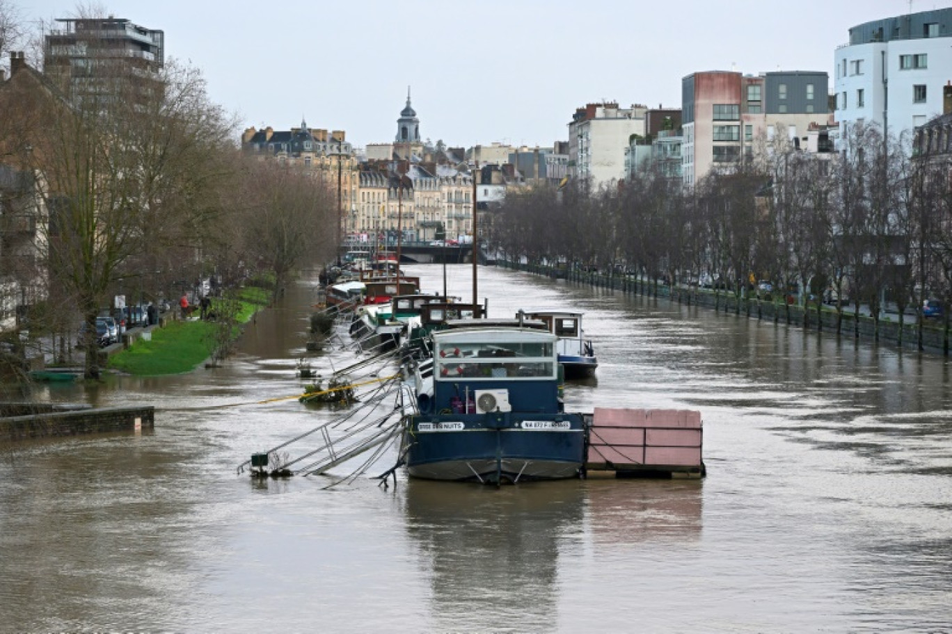 Des péniches amarées sur la rivière de L'Ille à Rennes le 27 janvier 2025 © Damien MEYER