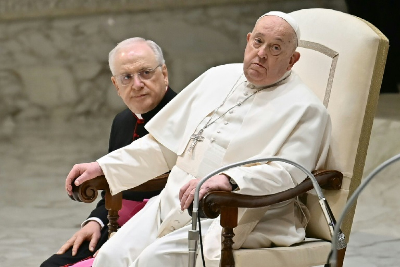 Le pape François préside l'audience générale hebdomadaire le 12 février 2025 dans la salle Paul-VI, au Vatican. © Filippo MONTEFORTE