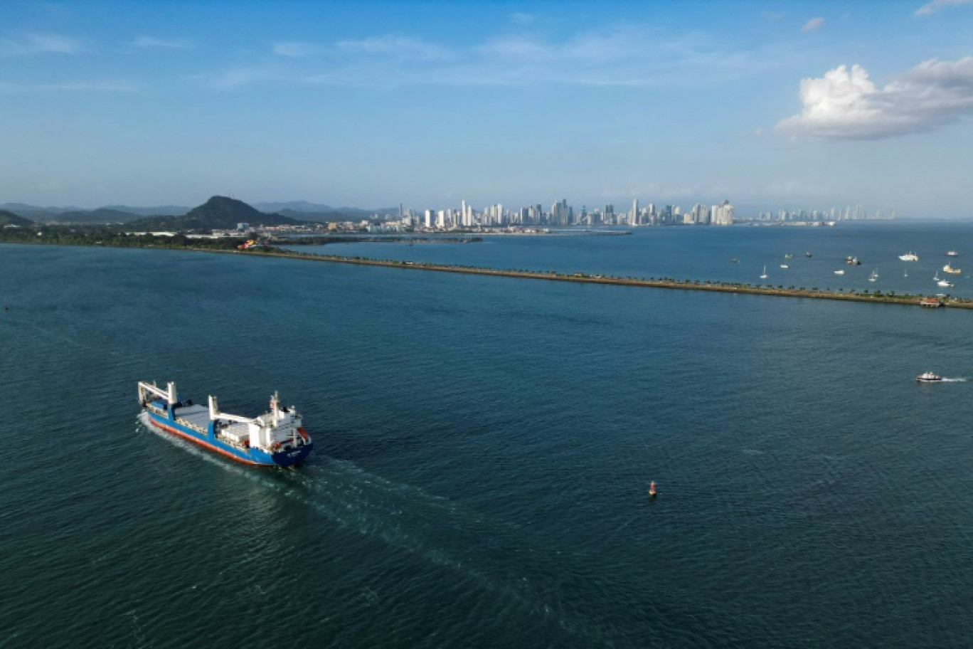 Un porte-conteneurs attend de francir le Canal de Panama dans le port de Balboa, le 4 février 2025 © Martin BERNETTI