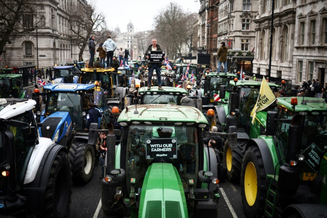 Des agriculteurs britanniques manifestent contre une taxe sur la succession de la propriété foncière, le 10 février 2025 à Londres © HENRY NICHOLLS