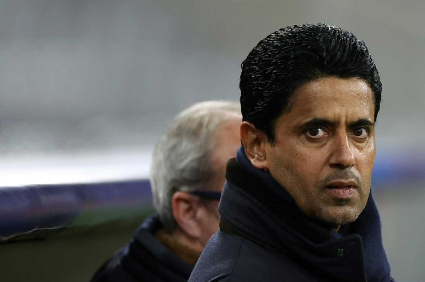 Le président du Paris Saint-Germain Nasser Al-Khelaïfi lors d'un entraînement de son équipe à la veille d'un match de Ligue des champions contre le Bayern au stade Allianz Arena de Munich, le 25 novembre 2024 © FRANCK FIFE