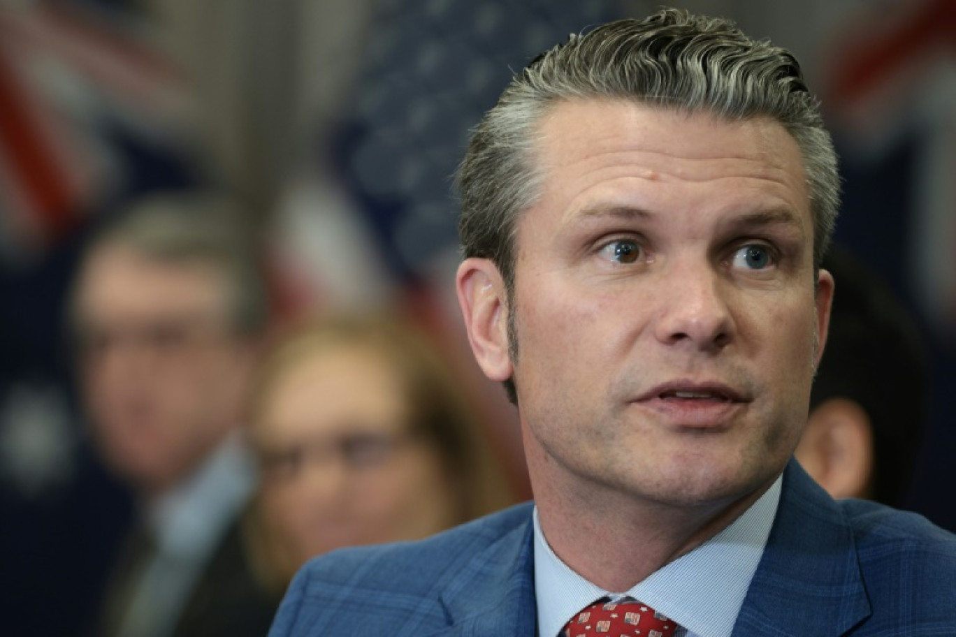 Le secrétaire américain à la Défense Pete Hegseth lors d'une réunion au Pentagone le 7 février 2025 à Arlington, dans l'Etat de Virginie, aux Etats-Unis © ALEX WONG