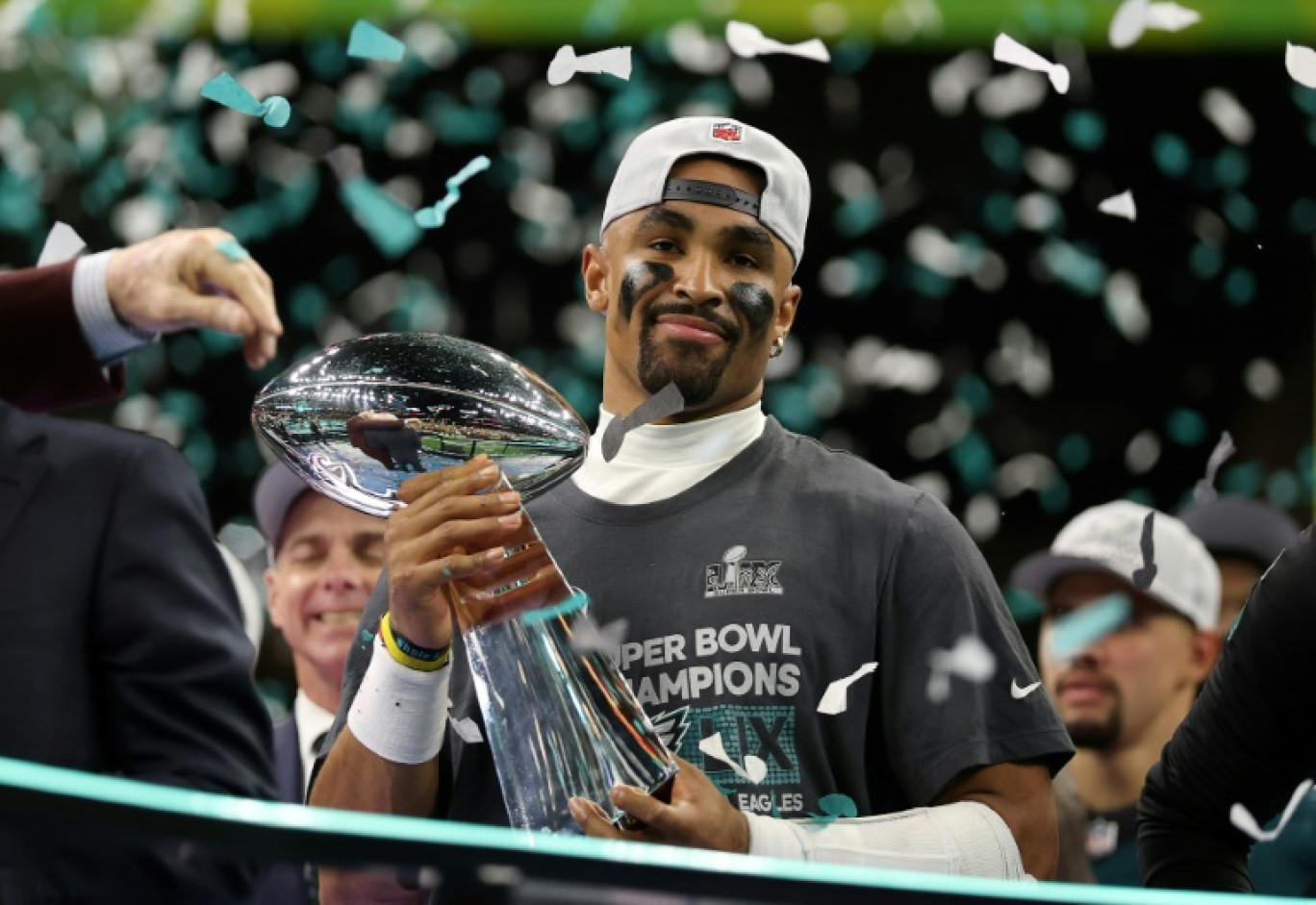 Le quarterback des Eagles de Philadelphie Jalen Hurts, le 9 février 2025 à la Nouvelle-Orléans, après la victoire de son équipe au Super Bowl © JAMIE SQUIRE