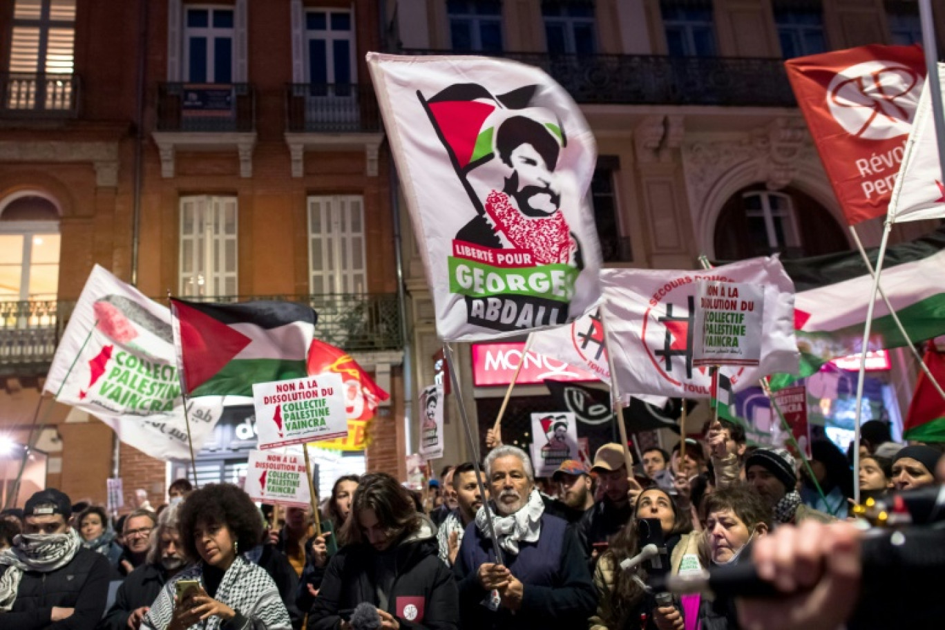 Des manifestants demandent la libération de Georges Abdallah à Toulouse, le 19 février 2025 © Matthieu RONDEL