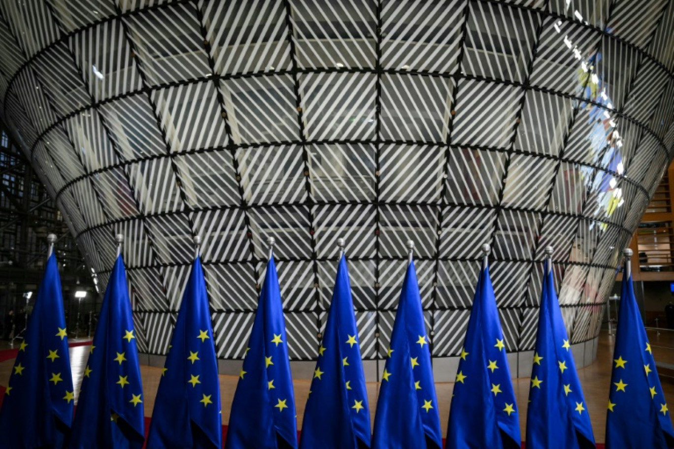 Des drapeaux de l'Union européenne à Bruxelles, le 18 décembre 2024 © NICOLAS TUCAT