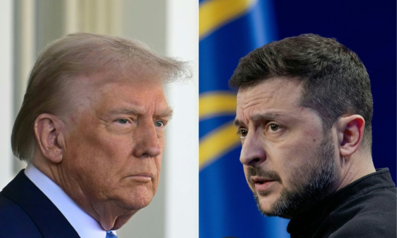 Montage montrant le président américain Donald Trump, photographié le 25 février 2025, et le président ukrainien Volodymyr Zelensky, photographié le 23 février 2025 © Jim WATSON