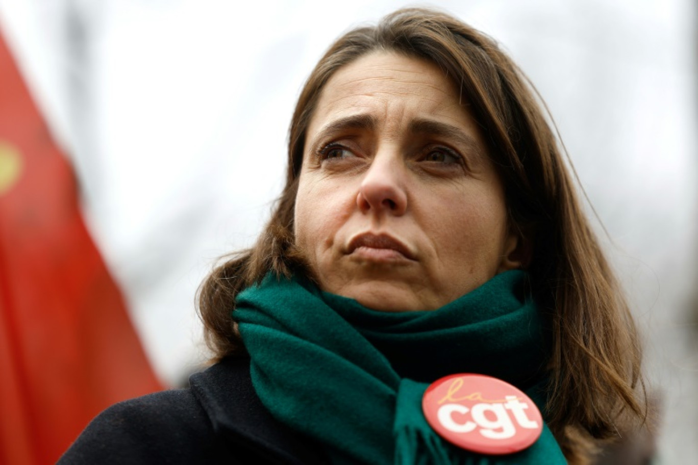 Sophie Binet, la secrétaire générale de la CGT, lors d'un rassemblement de son organisation devant l'Assemblée nationale, Paris, le 4 février 2025 © Xavier GALIANA