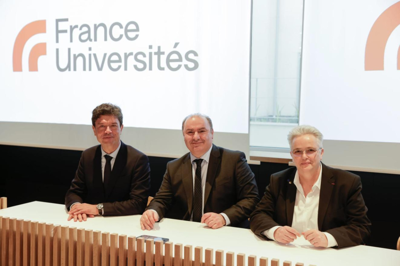 © France Universités. Hélène Boulanger, présidente de l’Université de Lorraine, vient d’être élue vice-présidente de France Universités aux côtés de Jean-François Huchet (à gauche), également vice-président et Lamri Adoui, président de l’association.